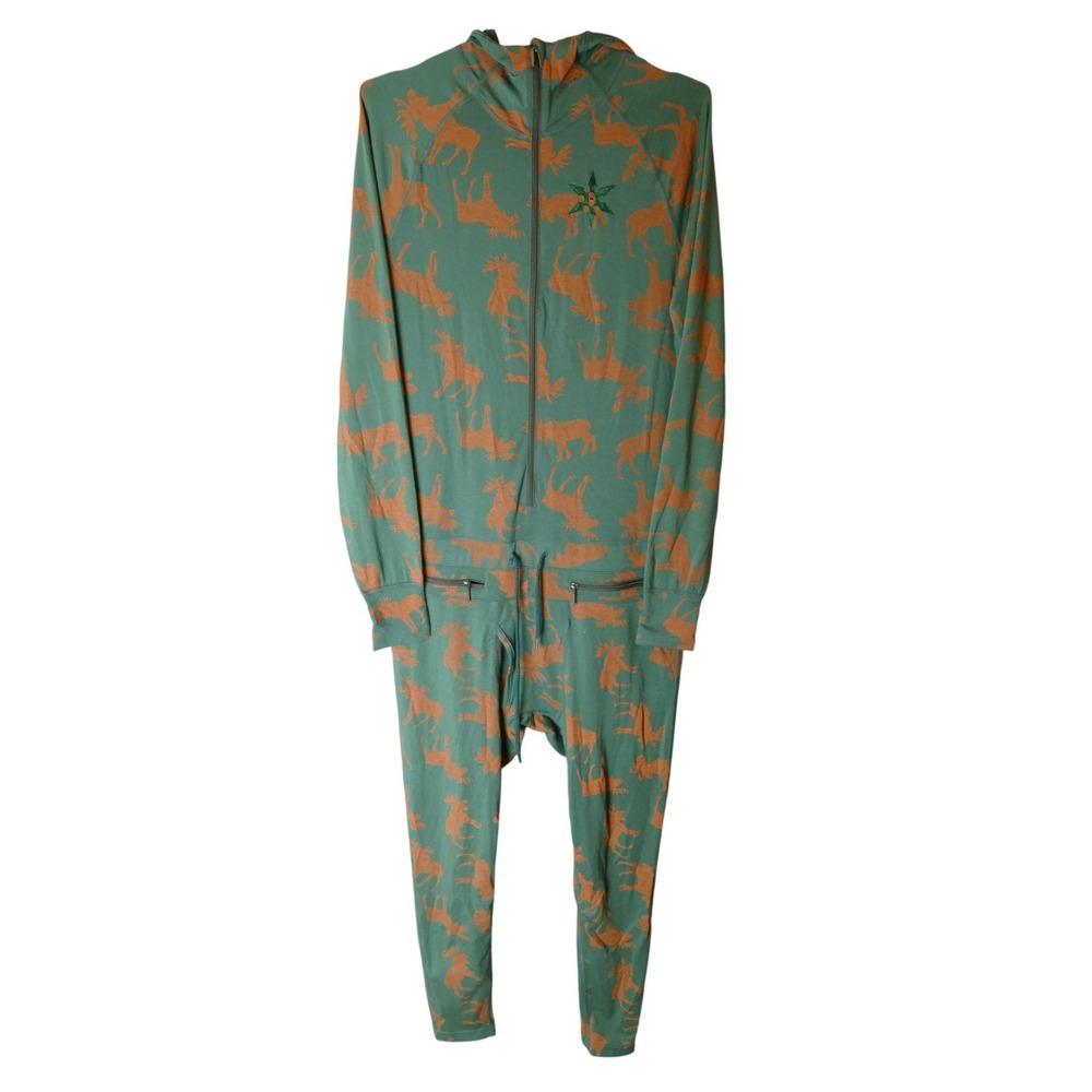 Airblaster Ninja Suit Mens Small Green Moose Print Hooded One Piece‎ Base Layer